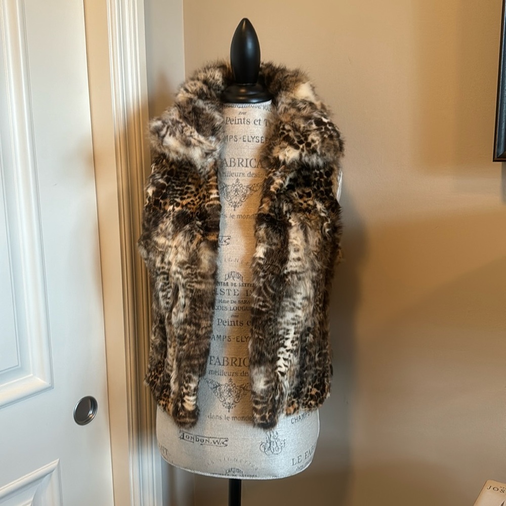 Adrienne Landau Animal Print Rabbit Fur Vest
